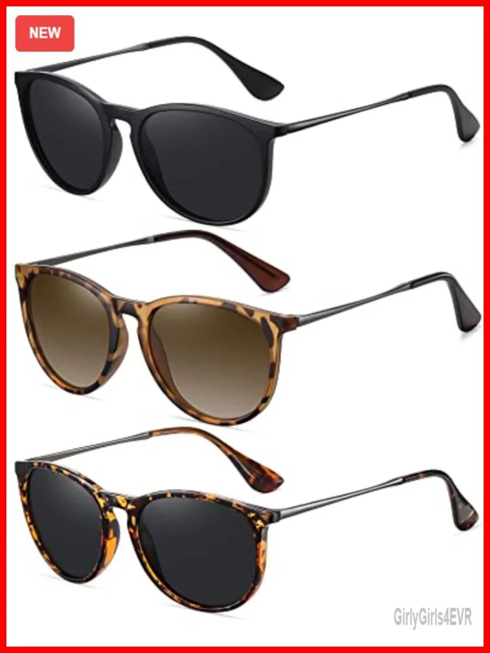 Retro Round Polarized Sunglasses Womens UV Protection Lightweight